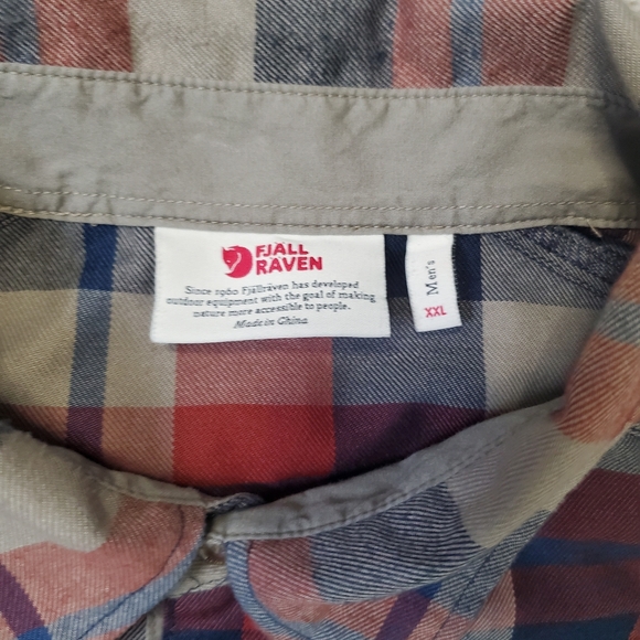 Men's XXL Fjallraven Fjallglim Flannel Shirt Red Blue Plaid EUC Gorpcore - Picture 9 of 14